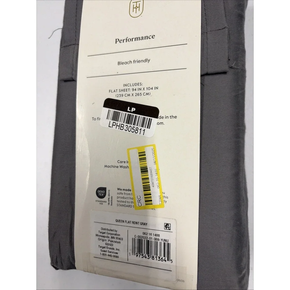 Threshold Queen Size 400 Thread Count Performance Flat Sheet Radiant Gray
